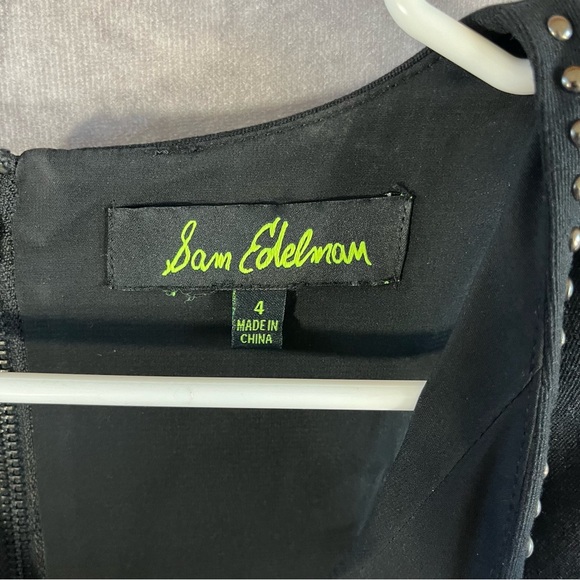 Sam Edelman Women's Sleeveless V-Neck Dress Black w/ Rivets Zip Up Back Size 4 - Picture 3 of 5